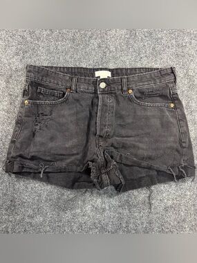 H&M Womens Charcoal Black Gray Denim High Waist Cut Off Shorts Size 14